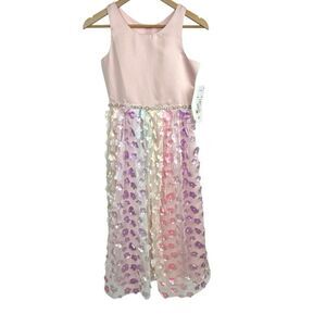 NEW Rare Editions Girls 3D Floral Dress Sz 14 Pink Rainbow Flowers Sleeveless